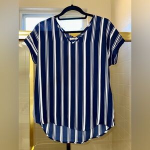 Pink Rose Blue and White Boxy Short Sleeve Blouse